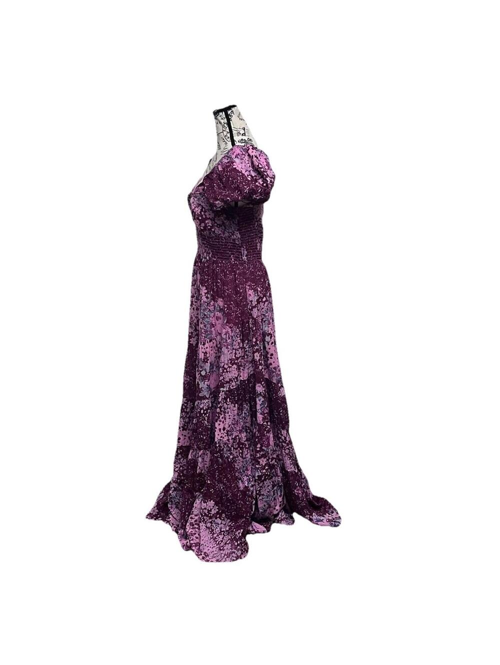 Free People Sundrenched Floral Maxi Dress XL Purple Pink Puff Sleeve Boho Hippie - Picture 4 of 10